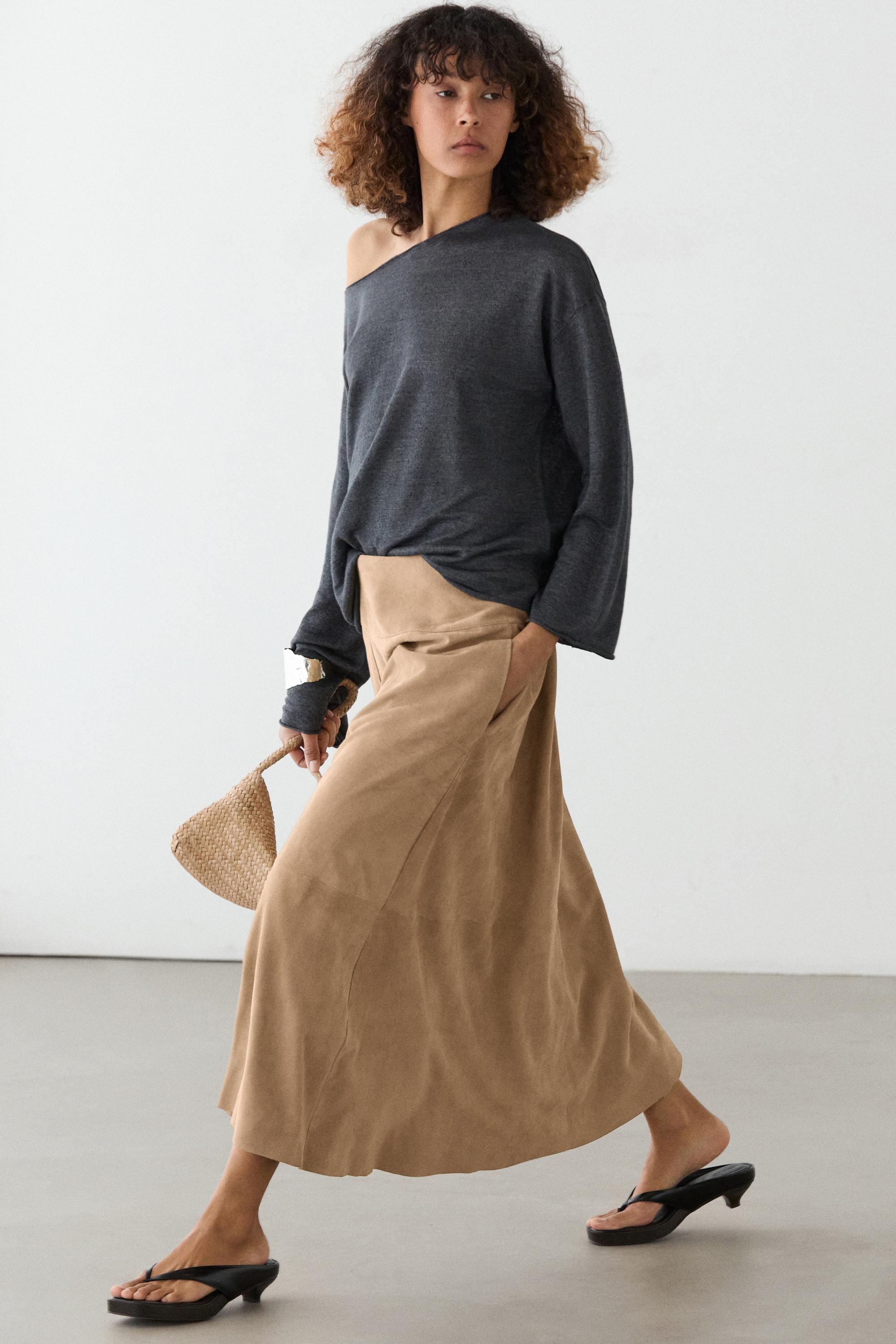 Jupe à ceinture en cuir et daim